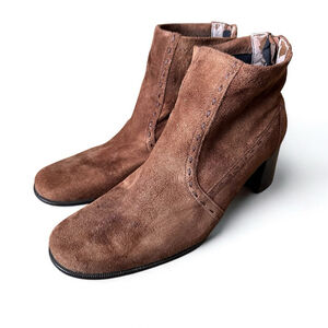Franco Sarto Brown Suede Block Heel Ankle Boots | Size 7W